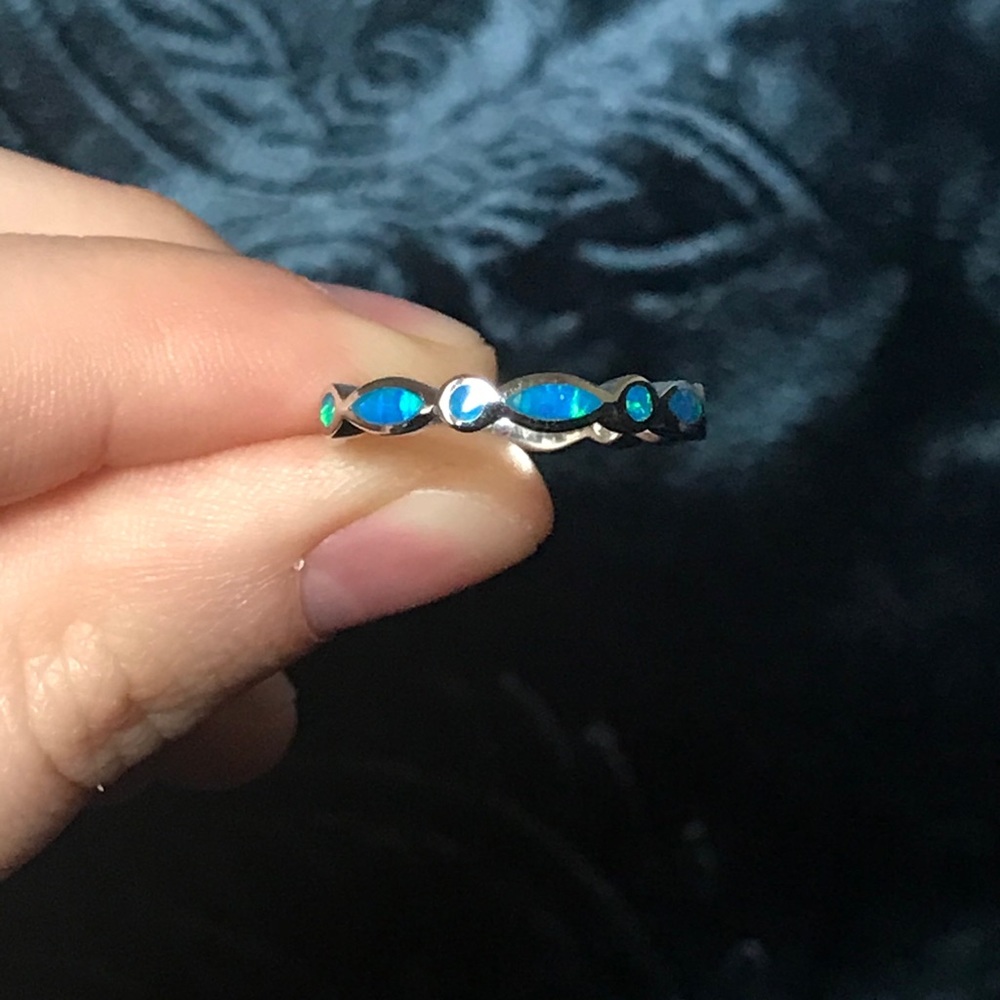 Blue opal dainty ring